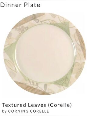 Corelle Textured Leaves Dinner Plates 10 1/4" Sandstone Beige Green - Lot of 3